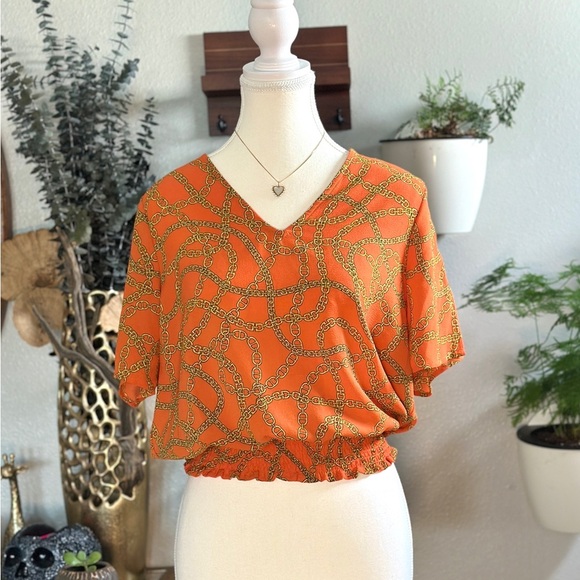 VINTAGE 2004- Michael Kors Orange Smocked Blouse - Picture 1 of 6
